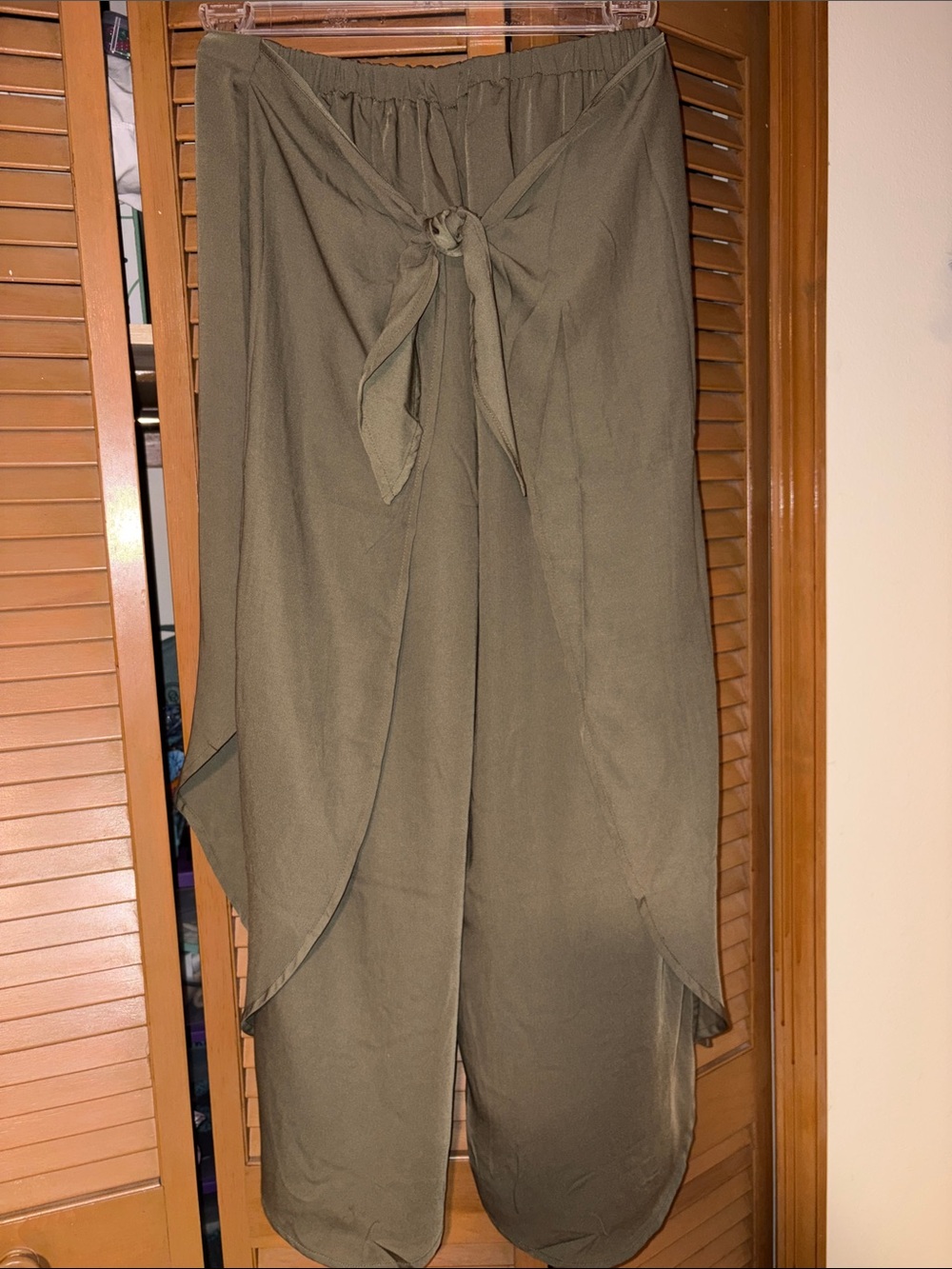 Olive Tie-Front Wide Leg Jumpsuit Pants